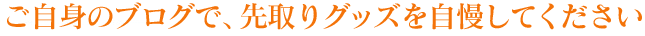 ご自身のブログで、先取りグッズを自慢してください